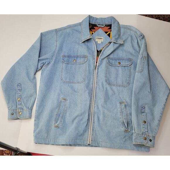 VTG 90s Duke Haband Denim Full Zip Aztec Lined Jean Chore Barn Coat Jacket XL - Picture 1 of 6